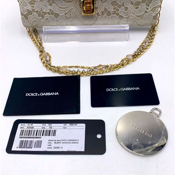 Auth Dolce & Gabbana Floral Lace Taormina Clutch Gold Silver Chains Straps - Picture 4 of 16